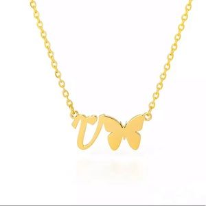 Letter V Butterfly Necklace